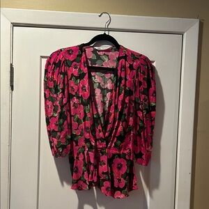 Zara Floral Pink and Black wrap Blouse. Size M.